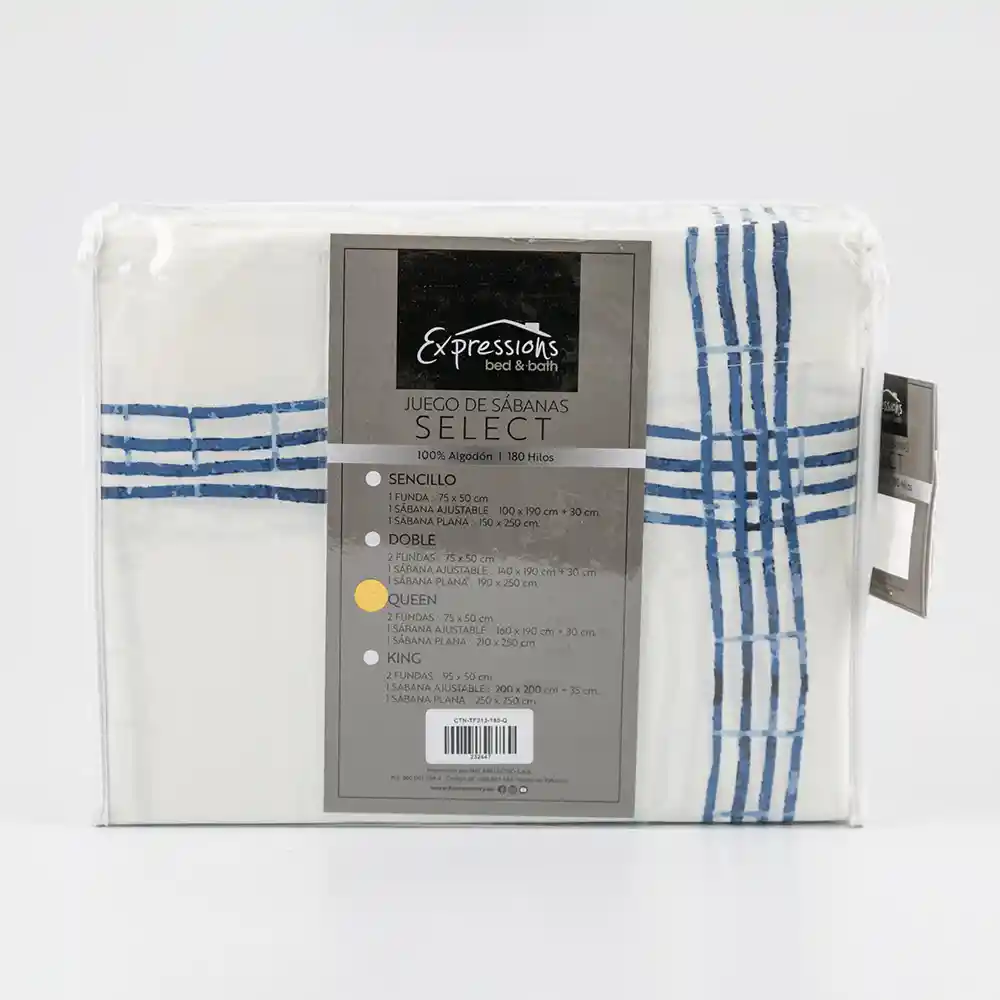 Juego Sabanas Expressions Montana 180h Queen Blanco 100% Algodon