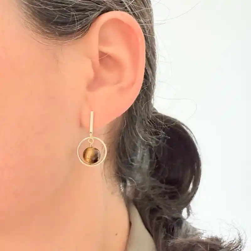 Aretes Dorados Y Piedra Ojo De Tigre
