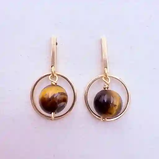 Aretes Dorados Y Piedra Ojo De Tigre