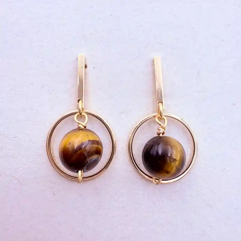 Aretes Dorados Y Piedra Ojo De Tigre