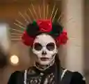 Disfraz Catrina, Diadema Flores + Gemas Rostro Día De Muertos Halloween
