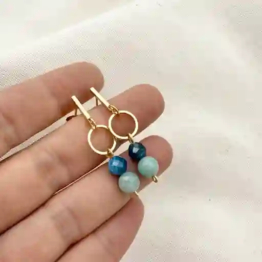 Aretes Verde Agua Con Piedras