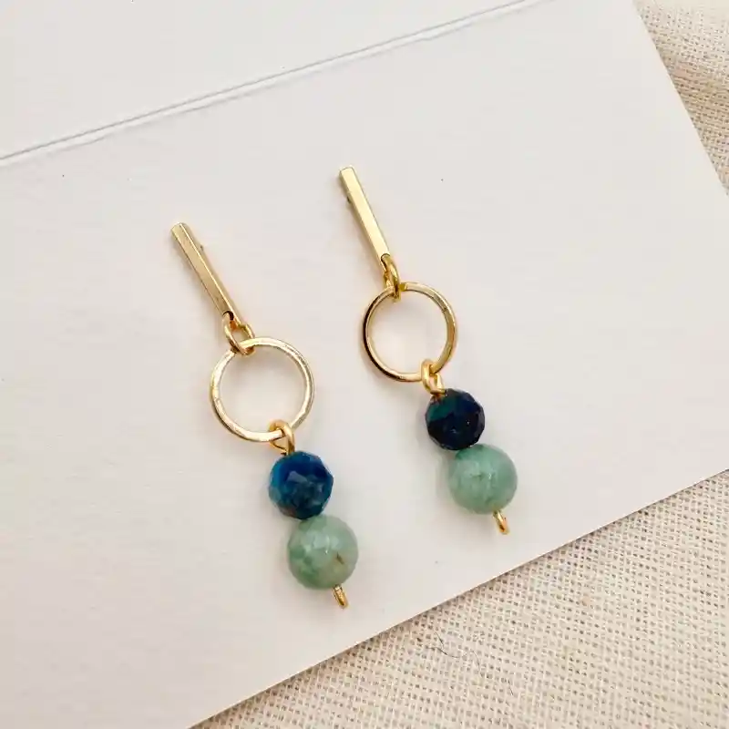 Aretes Verde Agua Con Piedras