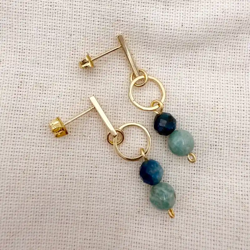 Aretes Verde Agua Con Piedras