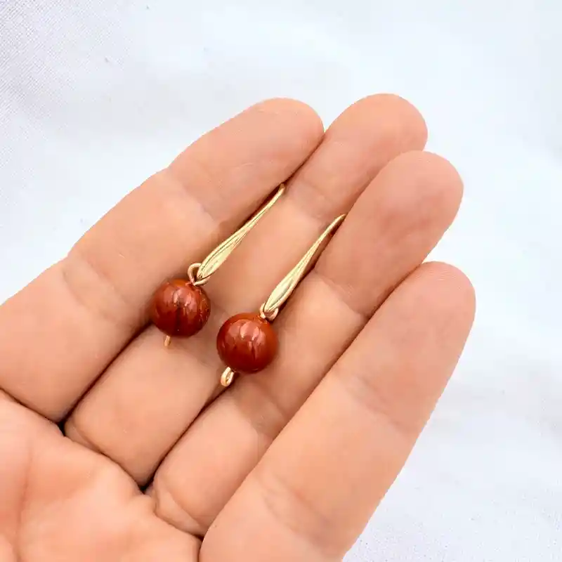 Aretes Gota De Jaspe Rojo
