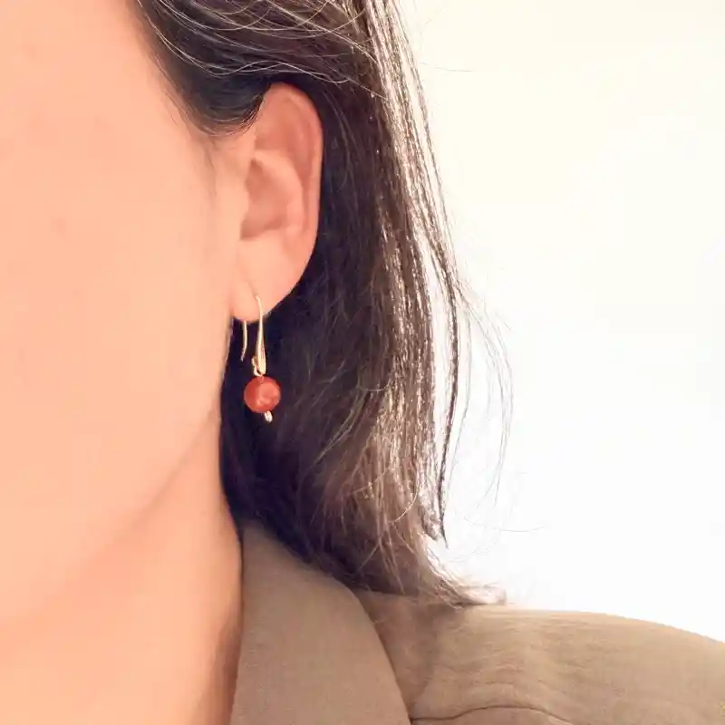Aretes Gota De Jaspe Rojo