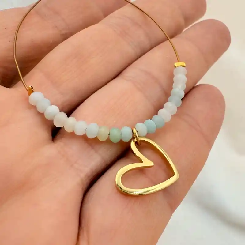 Pulsera Corazón Y Piedras Amazonita