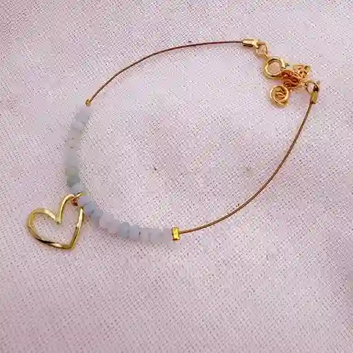 Pulsera Corazón Y Piedras Amazonita