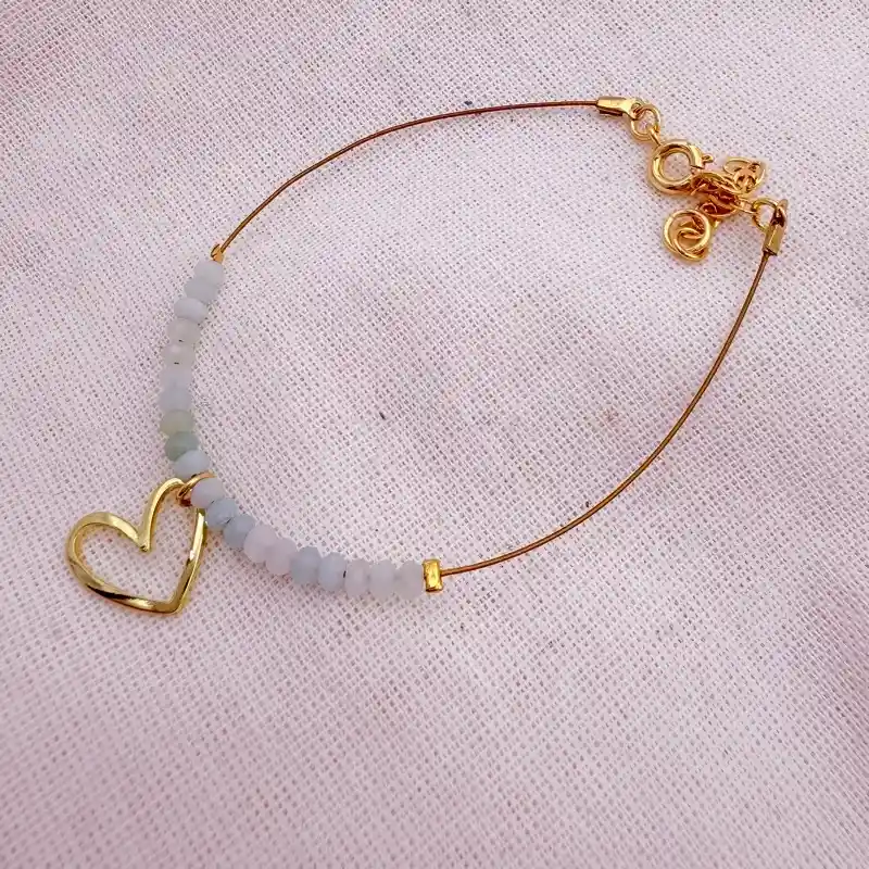 Pulsera Corazón Y Piedras Amazonita