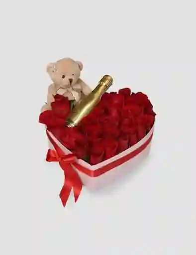 Caja De Corazon Con Rosas Rojas Con Peluche