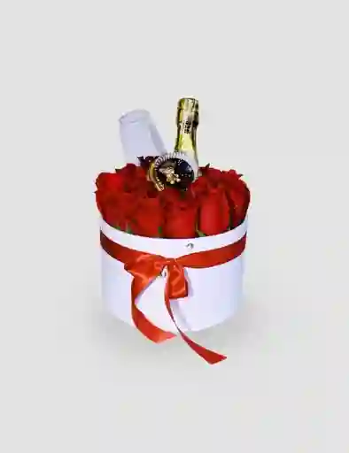 Caja De Rosas Con Champagne Jp Mini