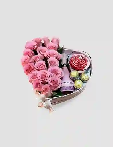 Caja De Rosas Rosadas Con Chocolates Y Jp Mini