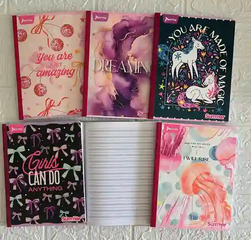 Cuaderno Cocido 100h Doble Linea Niña Con Stickers Summer Norma