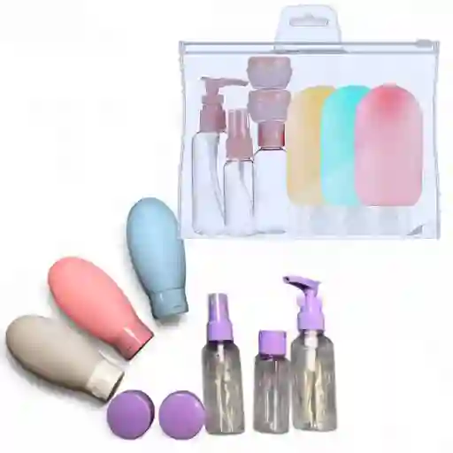 Kit X8 Envases Recargables Viajero Para Champú Jabón Cremas