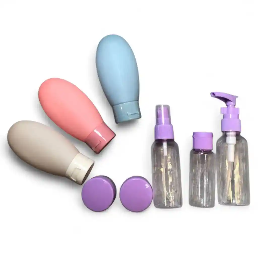 Kit X8 Envases Recargables Viajero Para Champú Jabón Cremas