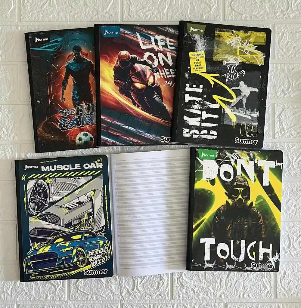 Cuaderno Cocido 100h Doble Linea Niño Con Stickers Summer Norma