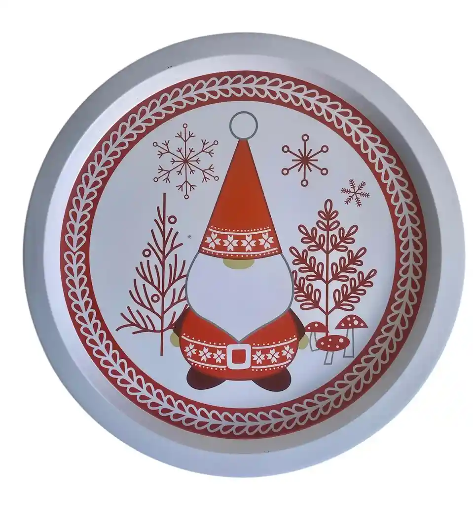 Bandeja Navideña Metálica 31 Cms Blanca Papanoel