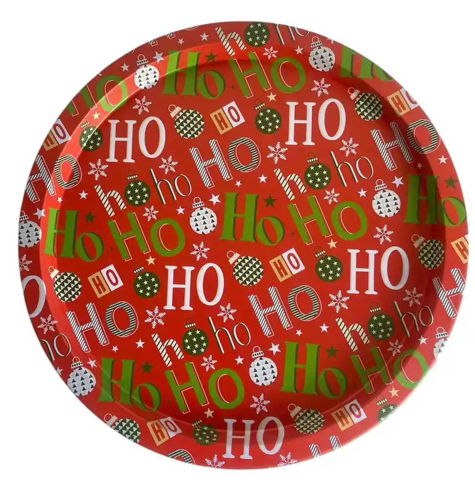 Bandeja Navideña Metálica Roja Hohoho 31 Cms