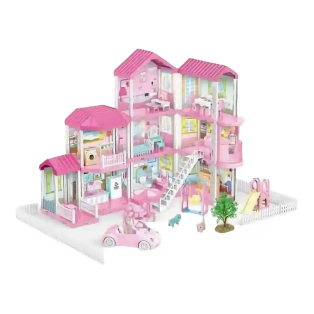 Casa De Muñecas Con Muebles Y Figuras, 185 Piezas