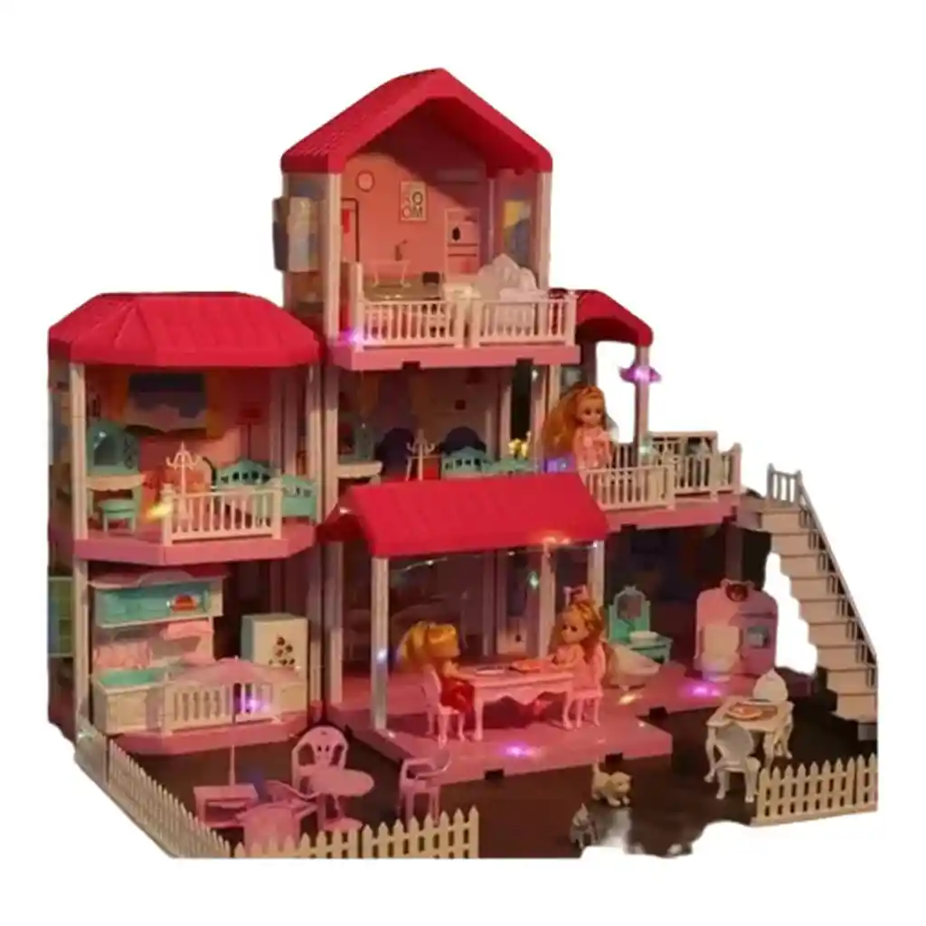 Casa De Muñecas Con Muebles Y Figuras, 185 Piezas