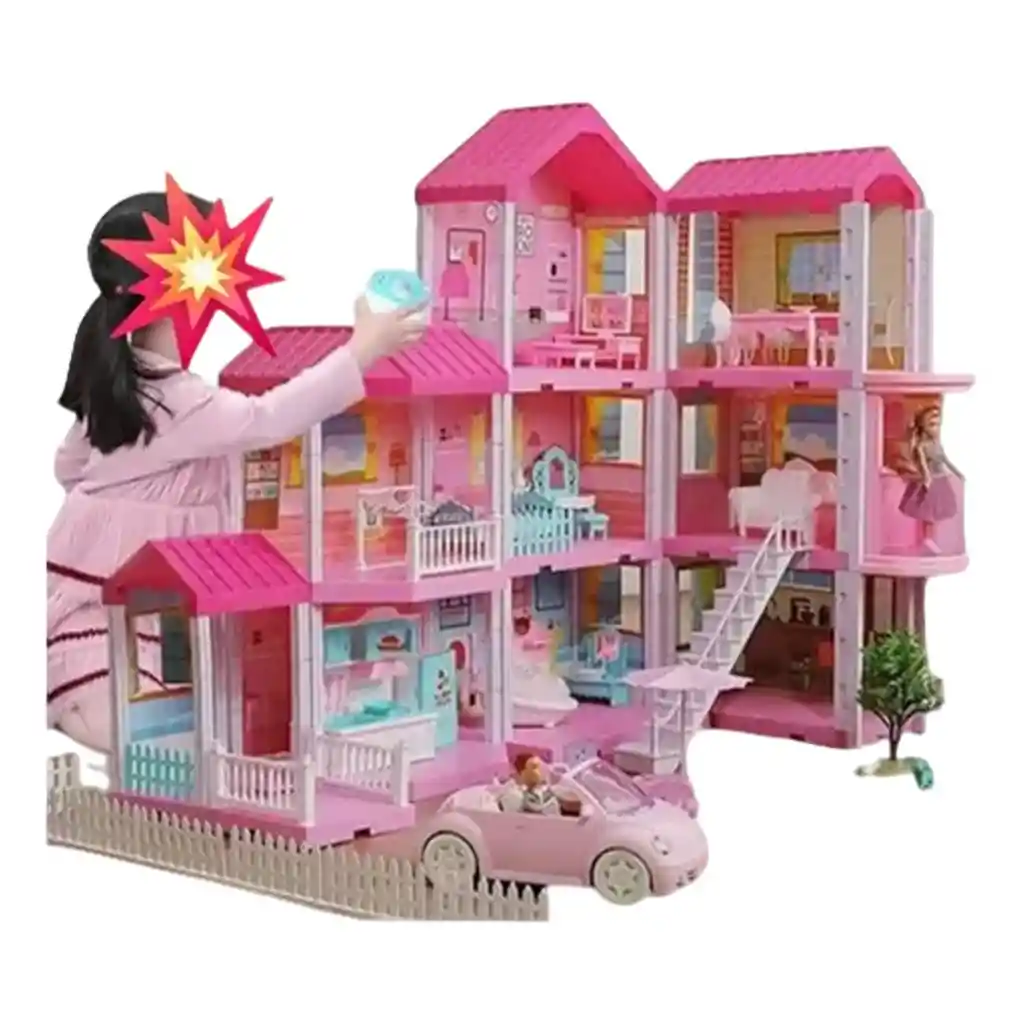 Casa De Muñecas Con Muebles Y Figuras, 366 Piezas