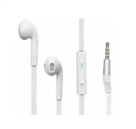 Manos Libres Cable Plano Con Control De Volumen Conexión 3.5mm Blanco
