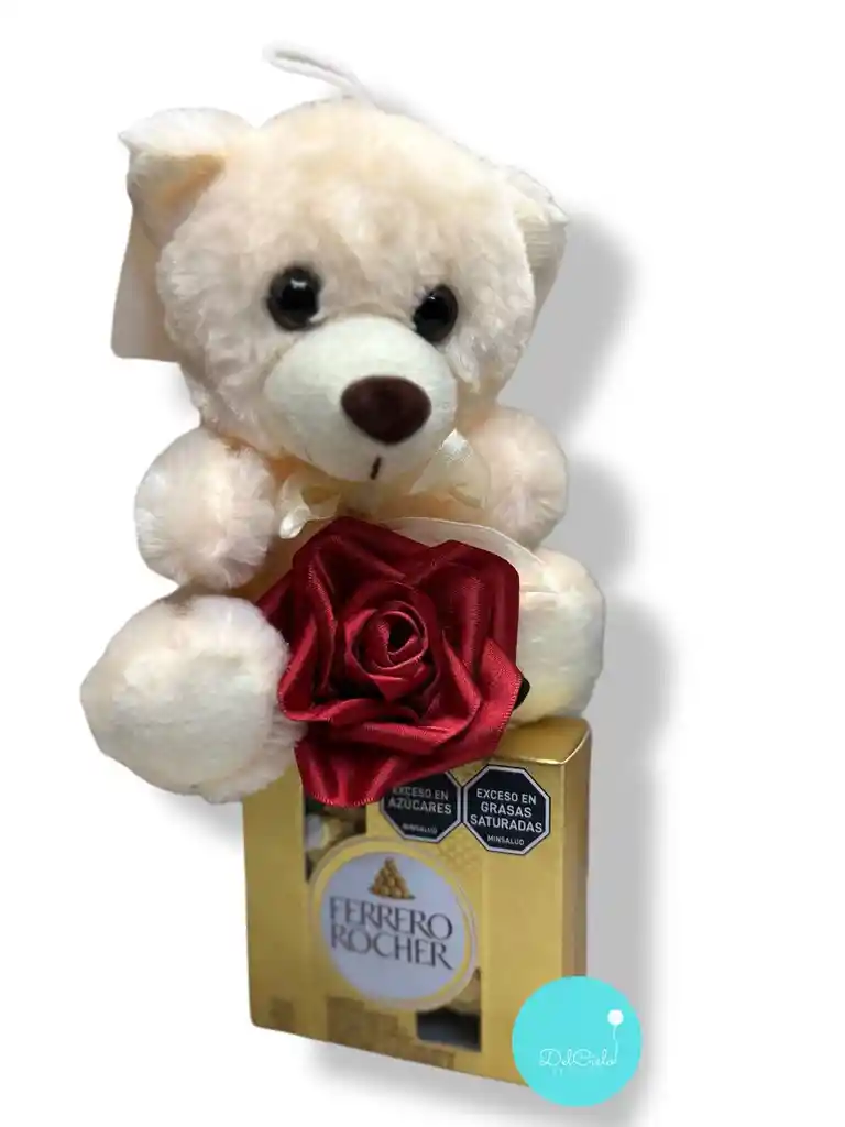 Regalo Detalle Sorpresa De Feliz Día Ferrero, Flor Y Oso