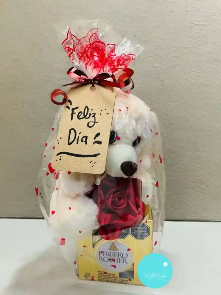 Regalo Detalle Sorpresa De Feliz Día Ferrero, Flor Y Oso