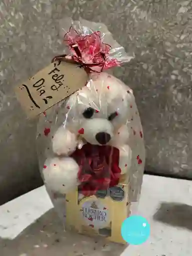 Regalo Detalle Sorpresa De Feliz Día Ferrero, Flor Y Oso
