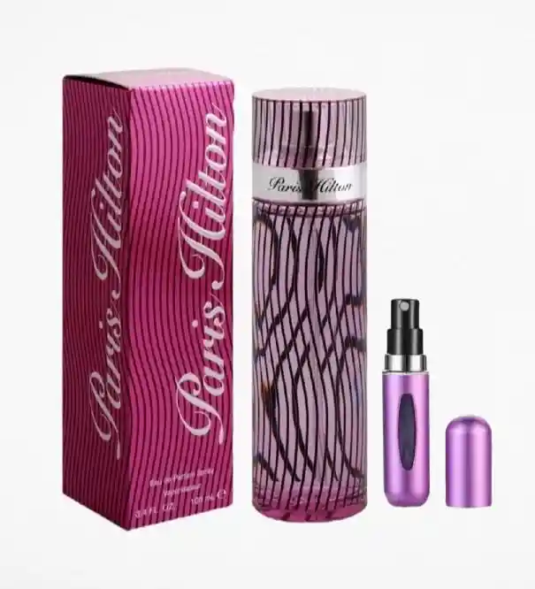 Paris Hilton Dama 1.1 + Perfumero | Fragancia Para Mujer Dulce Frutal Con Fondo Floral