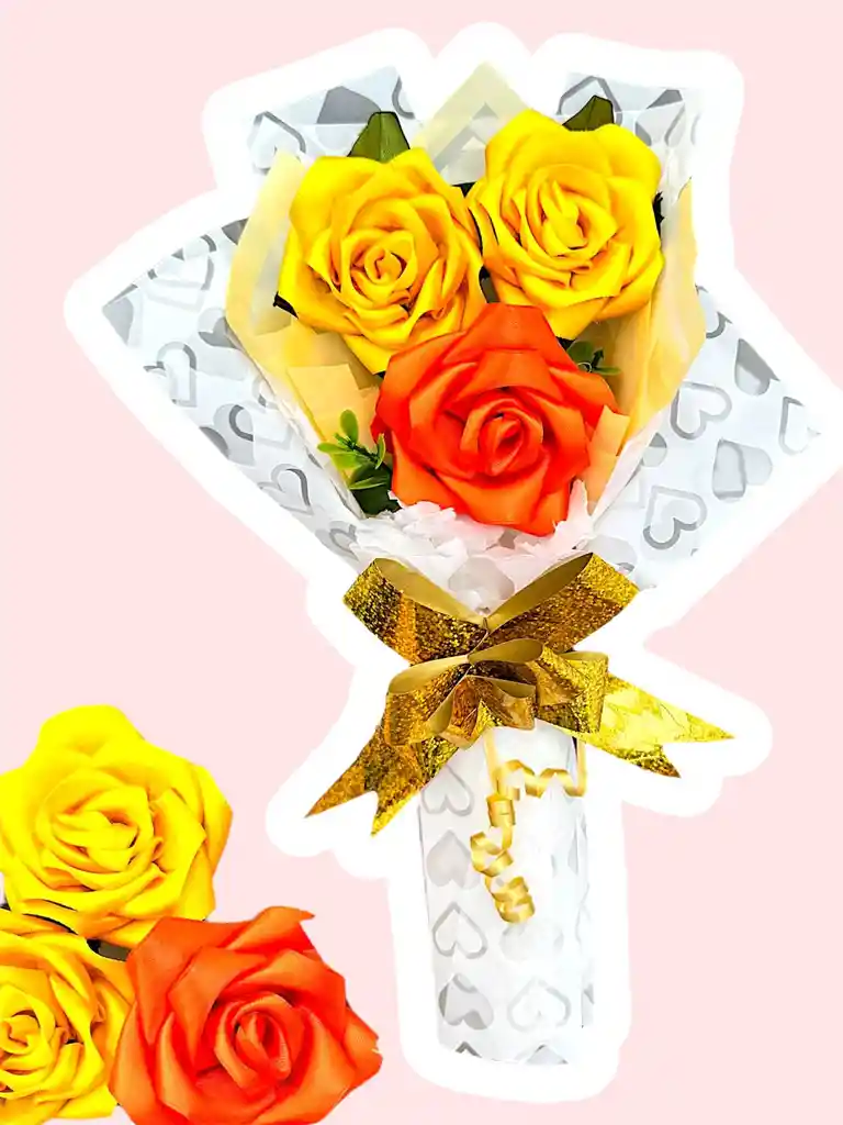 Regalo Ramo De Flores Amarillas Rosas Eternas Primavera - Feliz Dia - Feliz Cumpleaños - Amor Y Amistad