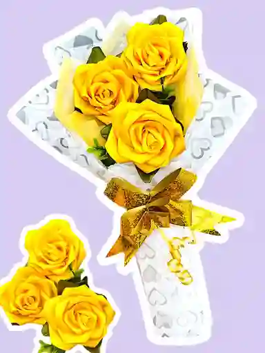 Regalo Ramo De Flores Amarillas Rosas Eternas - Feliz Dia - Feliz Cumpleaños - Amor Y Amistad
