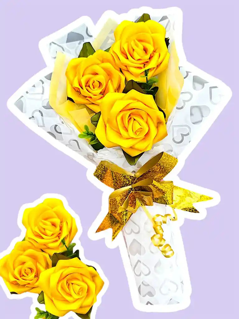 Regalo Ramo De Flores Amarillas Rosas Eternas - Feliz Dia - Feliz Cumpleaños - Amor Y Amistad