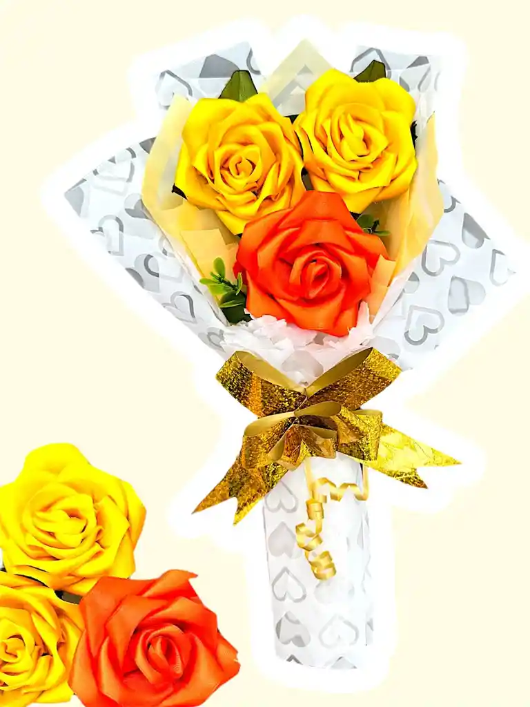 Regalo Ramo De Flores Amarillas Rosas Eternas Primavera - Feliz Dia - Feliz Cumpleaños - Amor Y Amistad