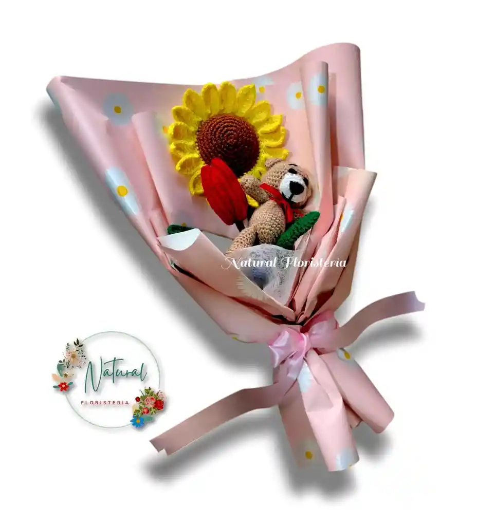 Bouquet De Un Girasol Oso Y Tulipan En Crochet
