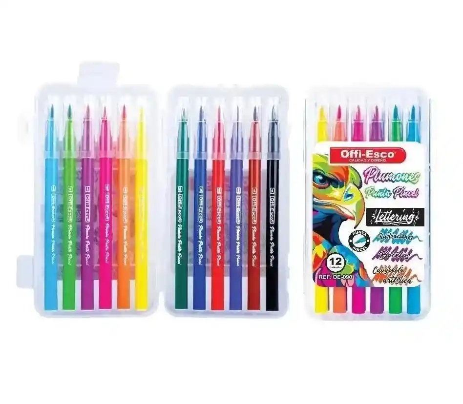 Plumones Punta Pincel Lettering X 12 Und Offi Esco Oe-090