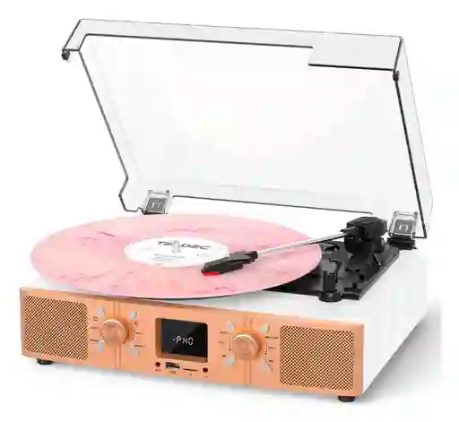 Tocadiscos De Vinilo Con Bluetooth, Radio Fm, Grabación Usb Y Altavoces Integrados – 3 Velocidades