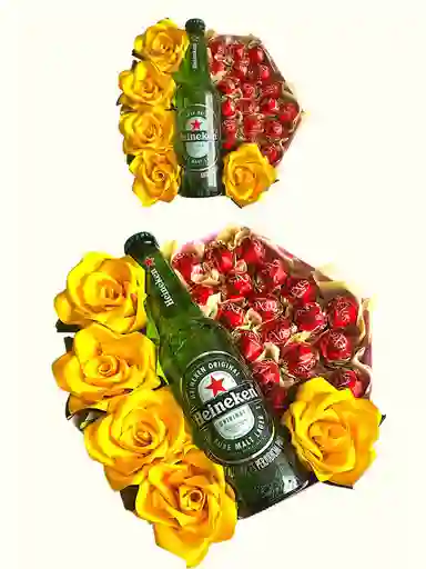 Regalo Especial Corona De Flores Amarillas Con Chocolates Y Cerveza - Feliz Dia - Feliz Cumpleaños - Amor Y Amistad - Flores Amarillas