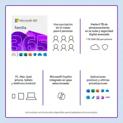 Microsoft Office 365 Familia 6 Usuarios 12 Meses Onedrive Word Excel