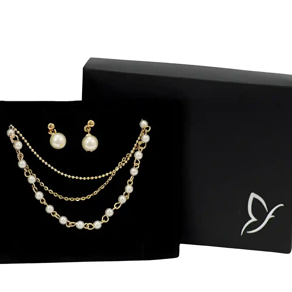 Collar Y Aretes 3 En 1 Perlas Eternas Color Dorado Fi | D1 21-0090964