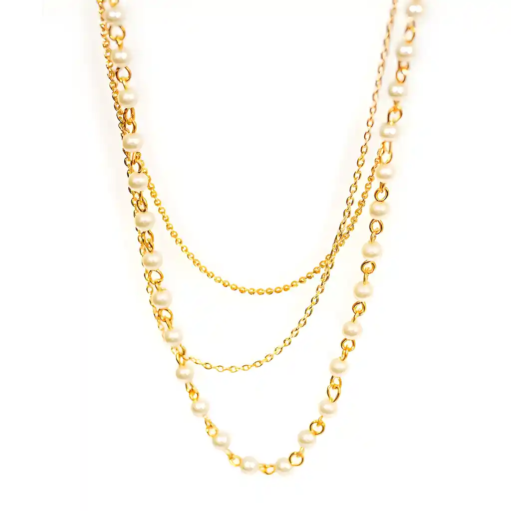 Collar Y Aretes 3 En 1 Perlas Eternas Color Dorado Fi | D1 21-0090964