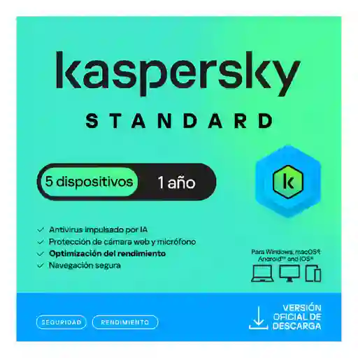 Antivirus Kaspersky Standard 5 Dispositivo 1 Año