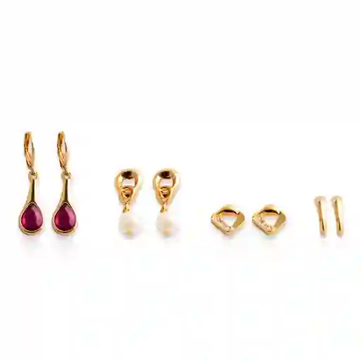 Aretes Elegantes Set X4 Brillo Eterno Color Dorado - B2 21-0085127