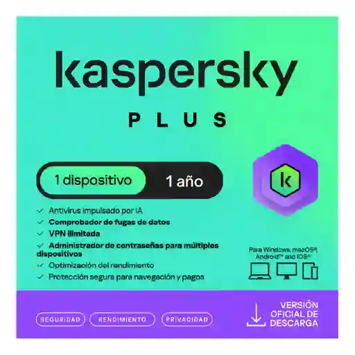 Kaspersky Antivirus Plus 1 Dispositivo Por 1 Año