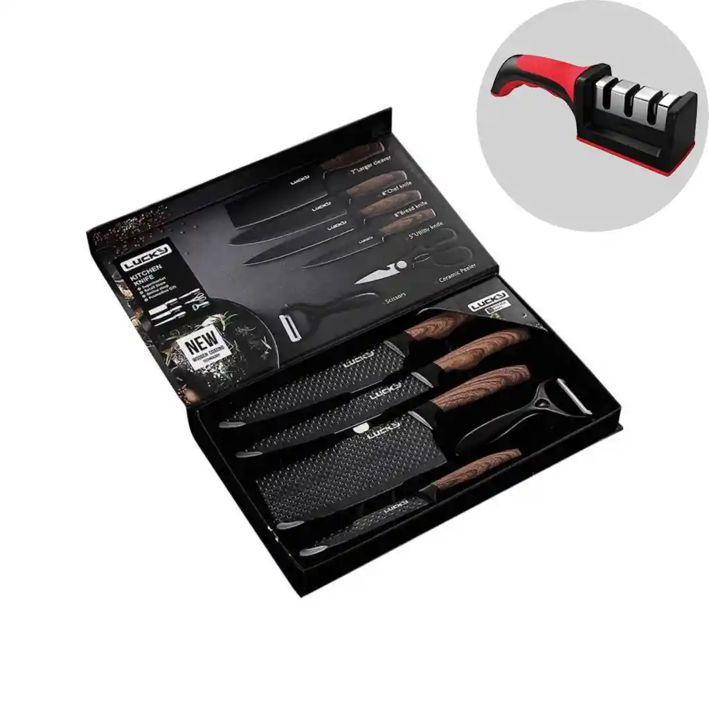 Set De Cuchillos Profesional 6pz Acero Inoxidable + 1 Afilador