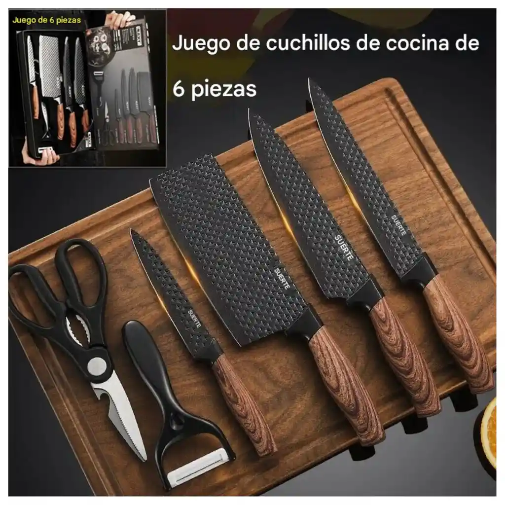 Set De Cuchillos Profesional 6pz Acero Inoxidable + 1 Afilador