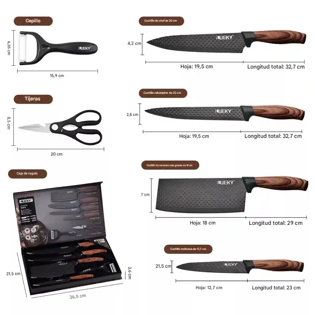 Set De Cuchillos Profesional 6pz Acero Inoxidable + 1 Afilador
