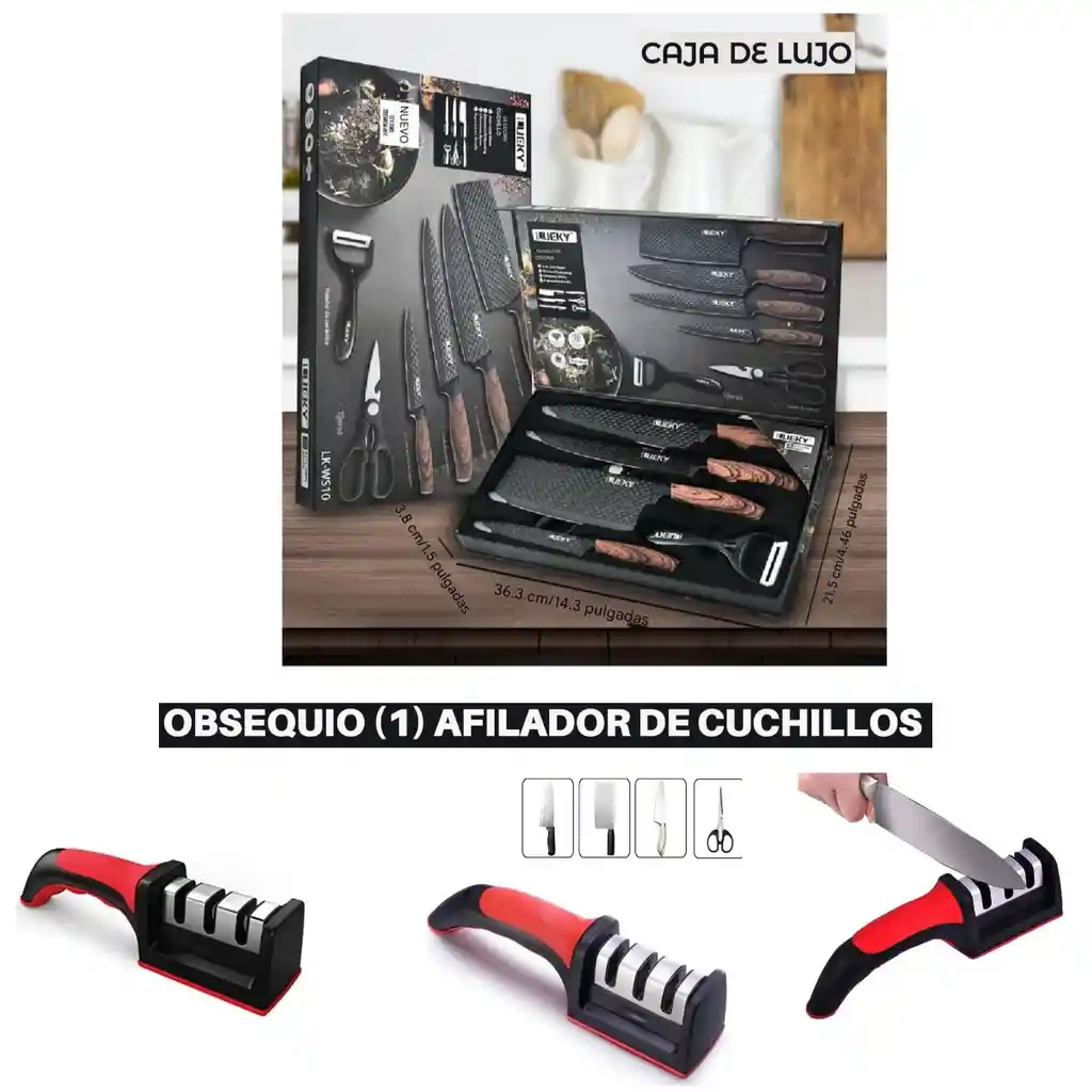 Set De Cuchillos Profesional 6pz Acero Inoxidable + 1 Afilador