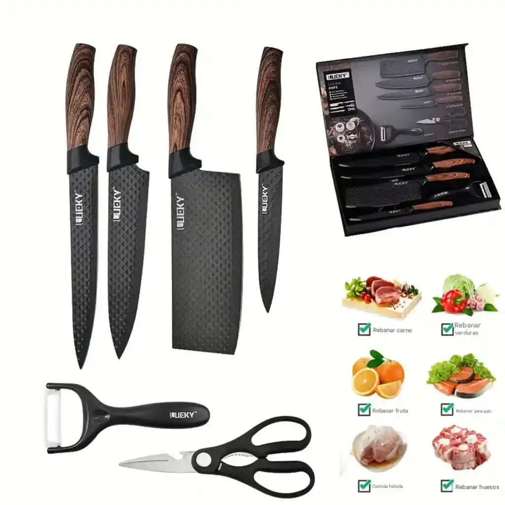Set De Cuchillos Profesional 6pz Acero Inoxidable + 1 Afilador