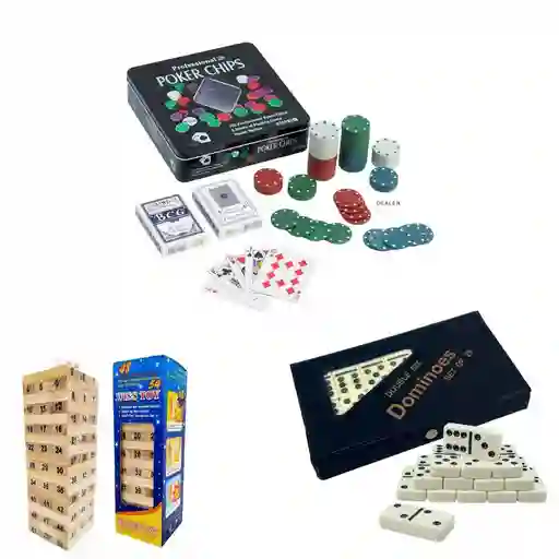 Set De Póker + Jenga + Dominó Combo Juegos De Mesa Familiar